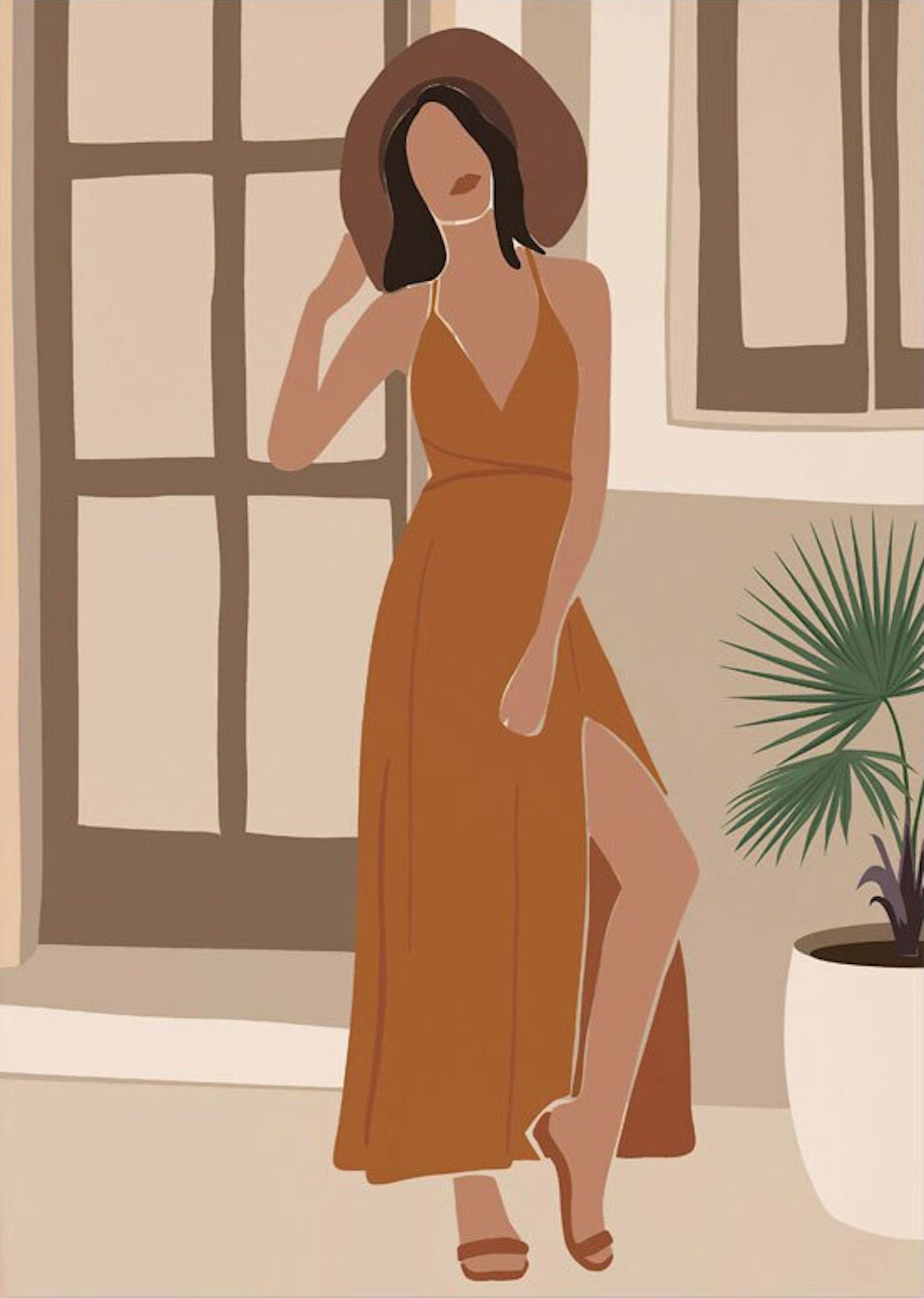 Poster Boho Frau und Blätter als Deko Print ohne Rahmen