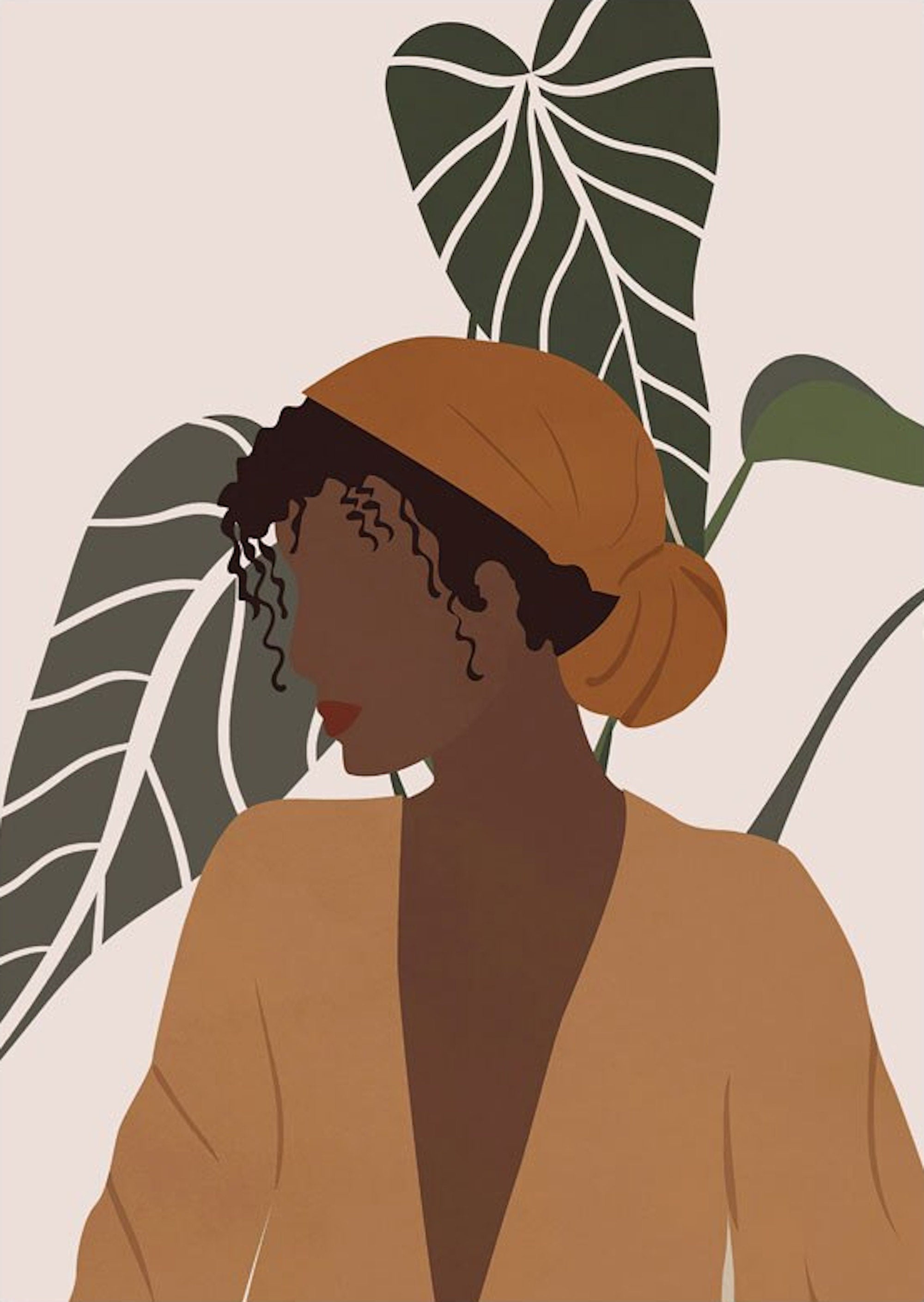 Poster Boho Frau und Blätter als Deko Print ohne Rahmen