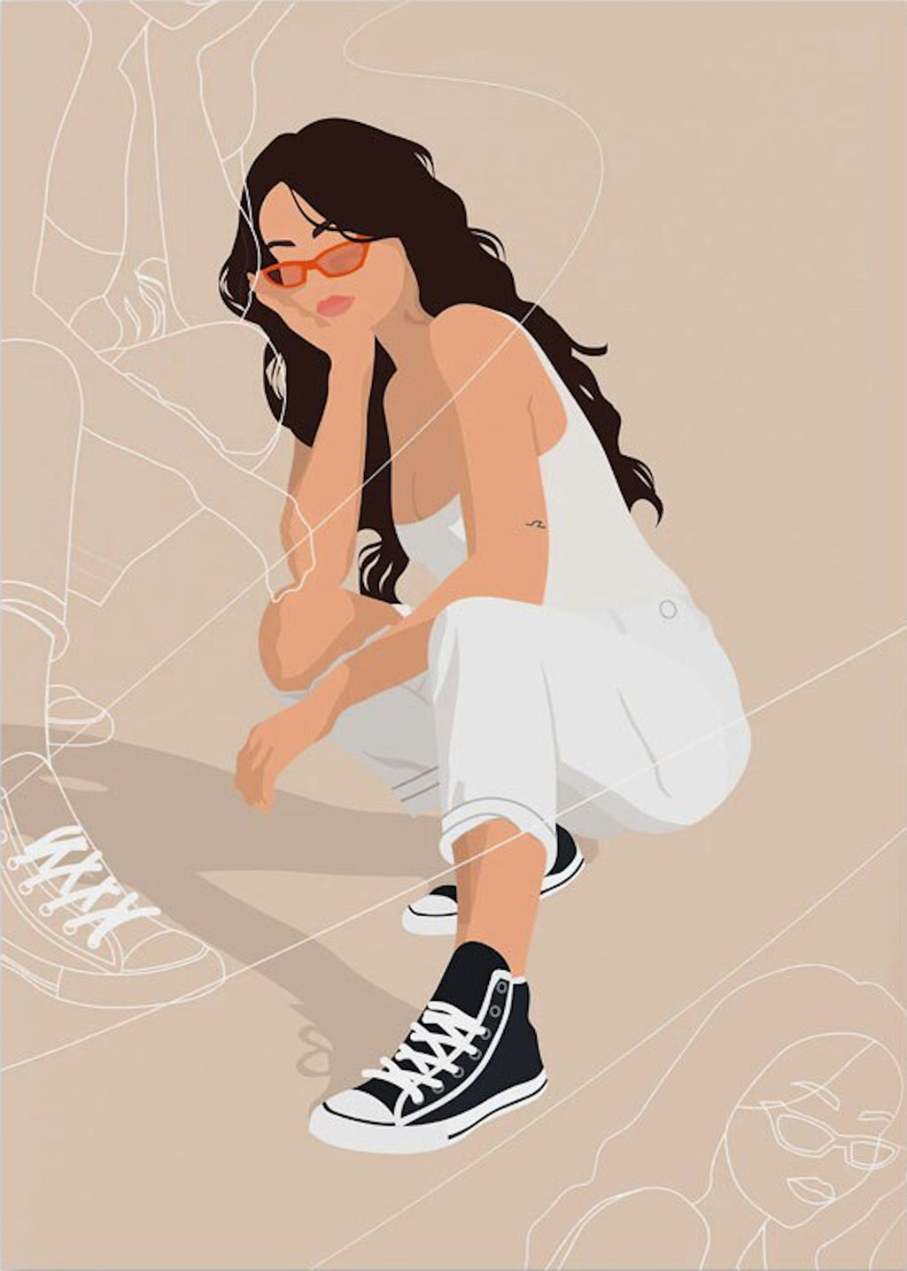 Poster Boho Frau und Blätter als Deko Print ohne Rahmen