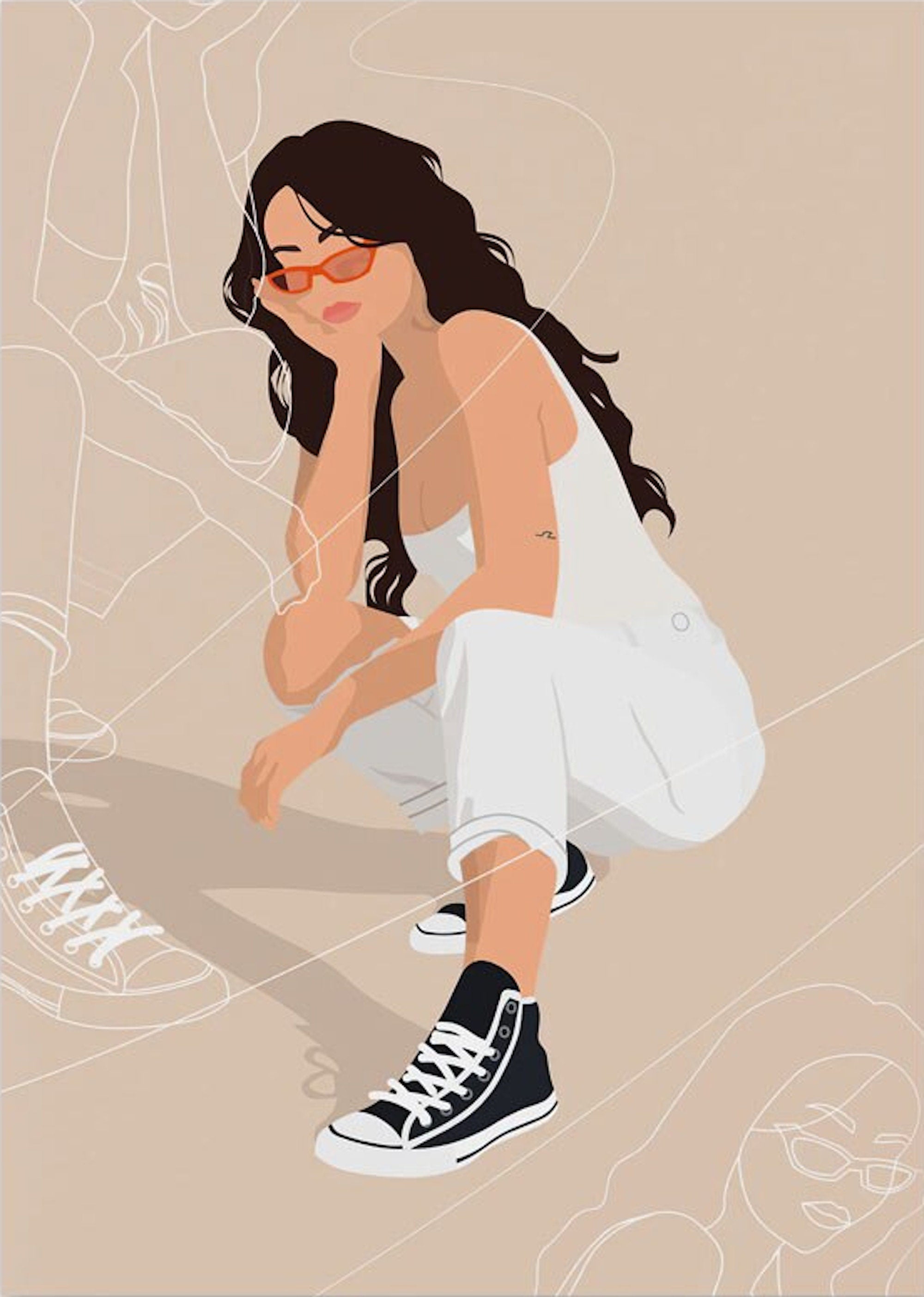 Poster Boho Frau und Blätter als Deko Print ohne Rahmen