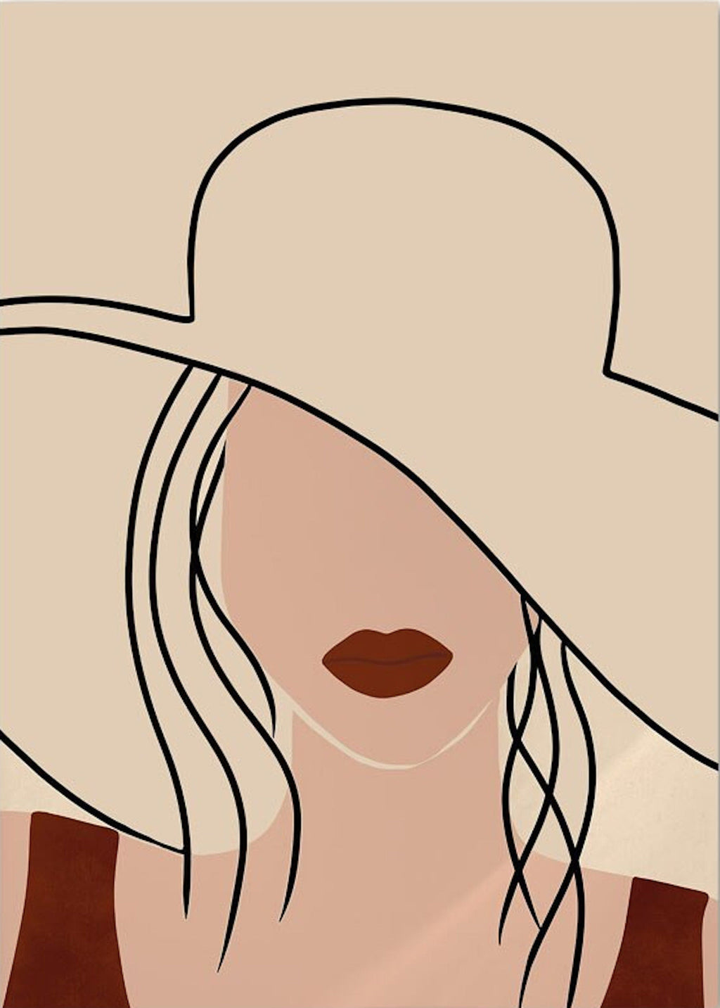 Poster Boho Frau und Blätter als Deko Print ohne Rahmen