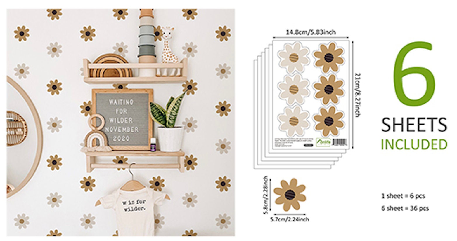 Sticker Kinderzimmer Wandaufkleber Boho Blume I Wand Deko I Wandtattoos I Babyzimmer Wand Deko I Sticker Set