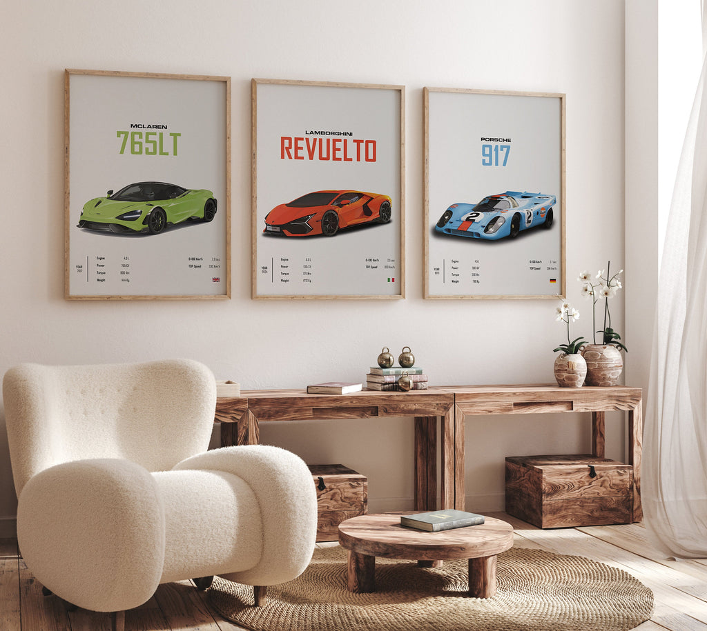 Poster Sportwagen Mclaren Lamborghini Porsche Klassiker Legenden  I Geschenk für ihn I Wohnzimmmer & Büro I Wand Deko I Print ohne Rahmen