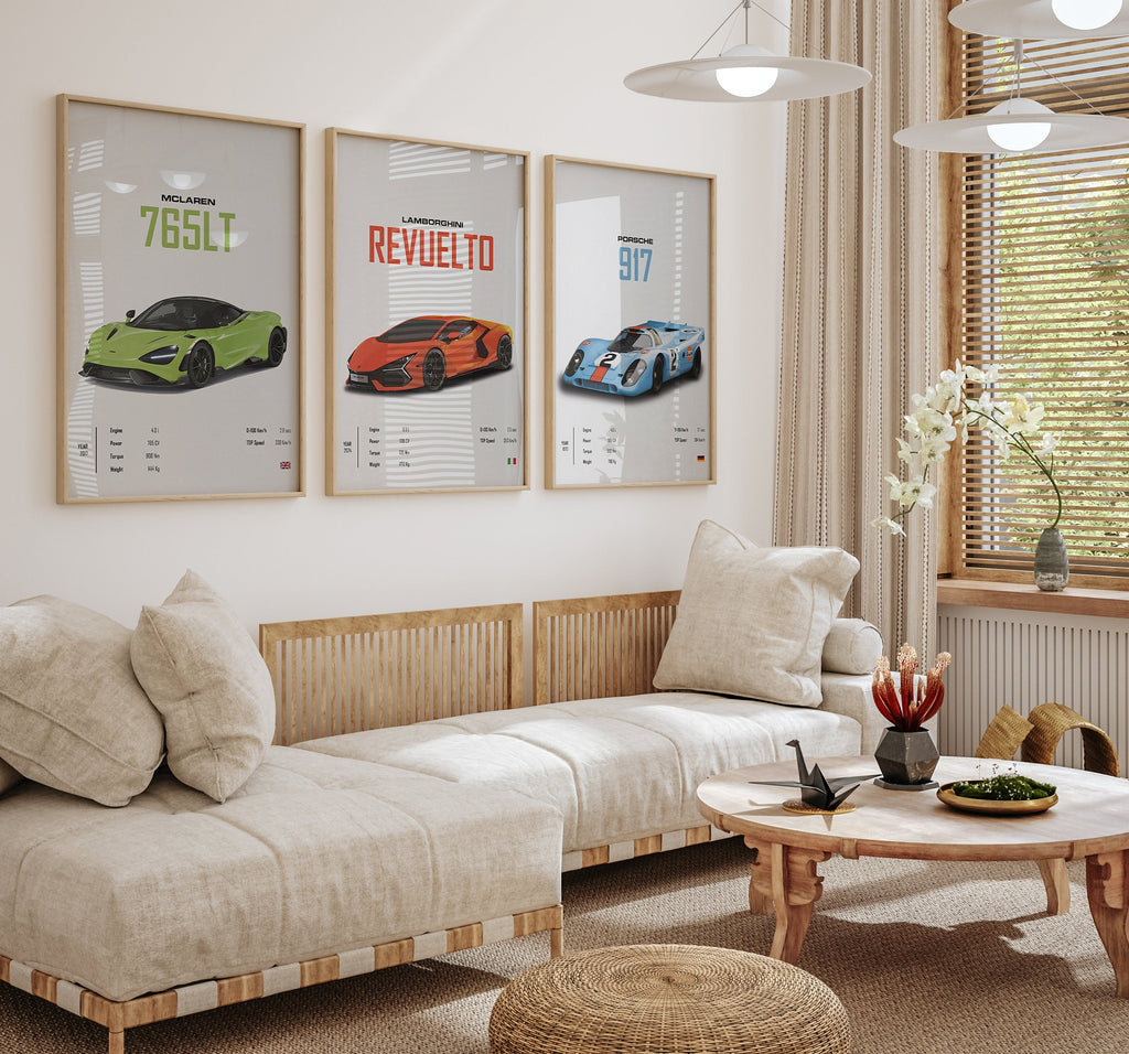 Poster Sportwagen Mclaren Lamborghini Porsche Klassiker Legenden  I Geschenk für ihn I Wohnzimmmer & Büro I Wand Deko I Print ohne Rahmen