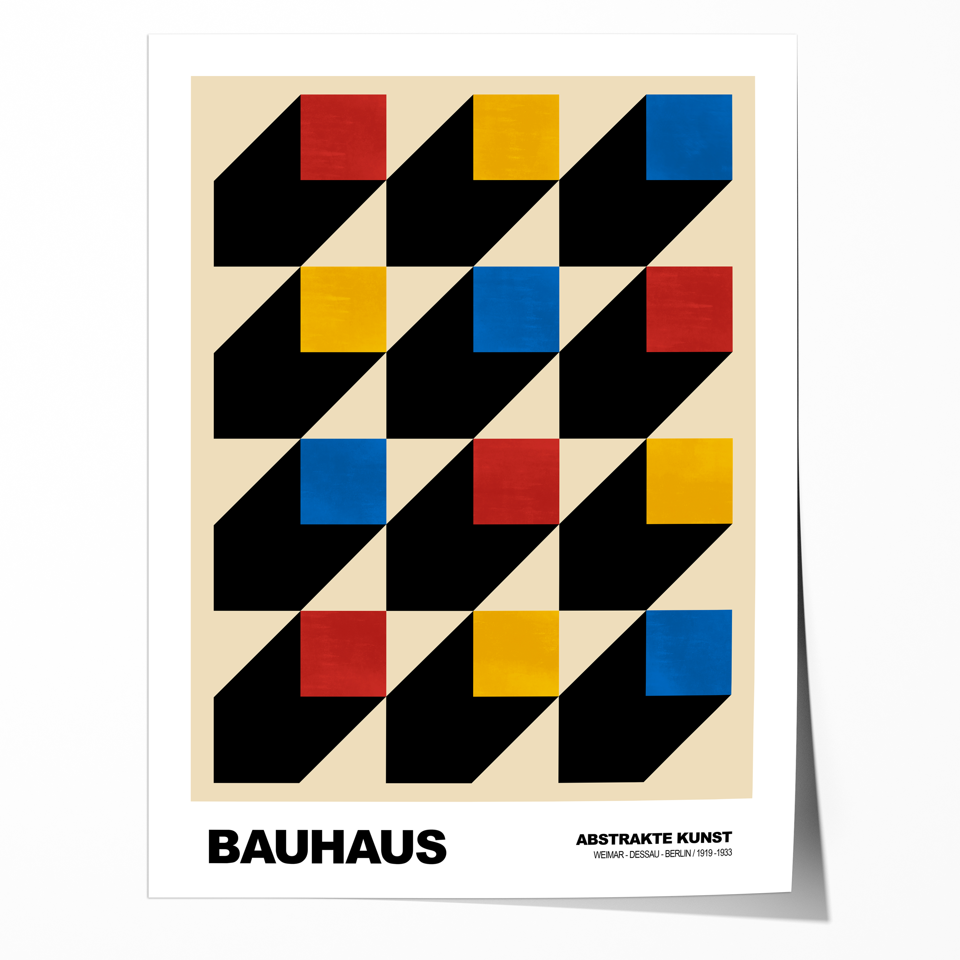 Poster Bauhaus Muster · Geometrisches Design mit Schatten · Modern Art in Primärfarben Rot Gelb Blau · Deko Print ohne Rahmen