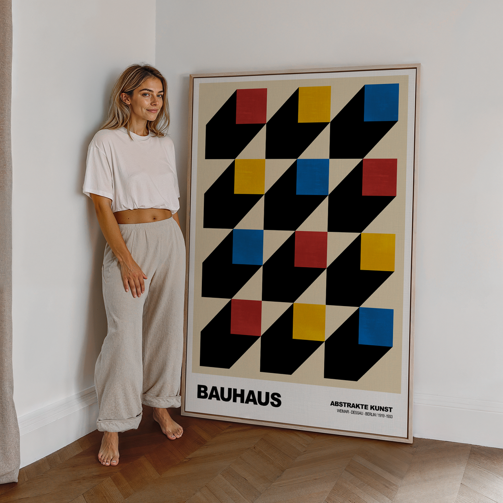 Poster Bauhaus Muster · Geometrisches Design mit Schatten · Modern Art in Primärfarben Rot Gelb Blau · Deko Print ohne Rahmen