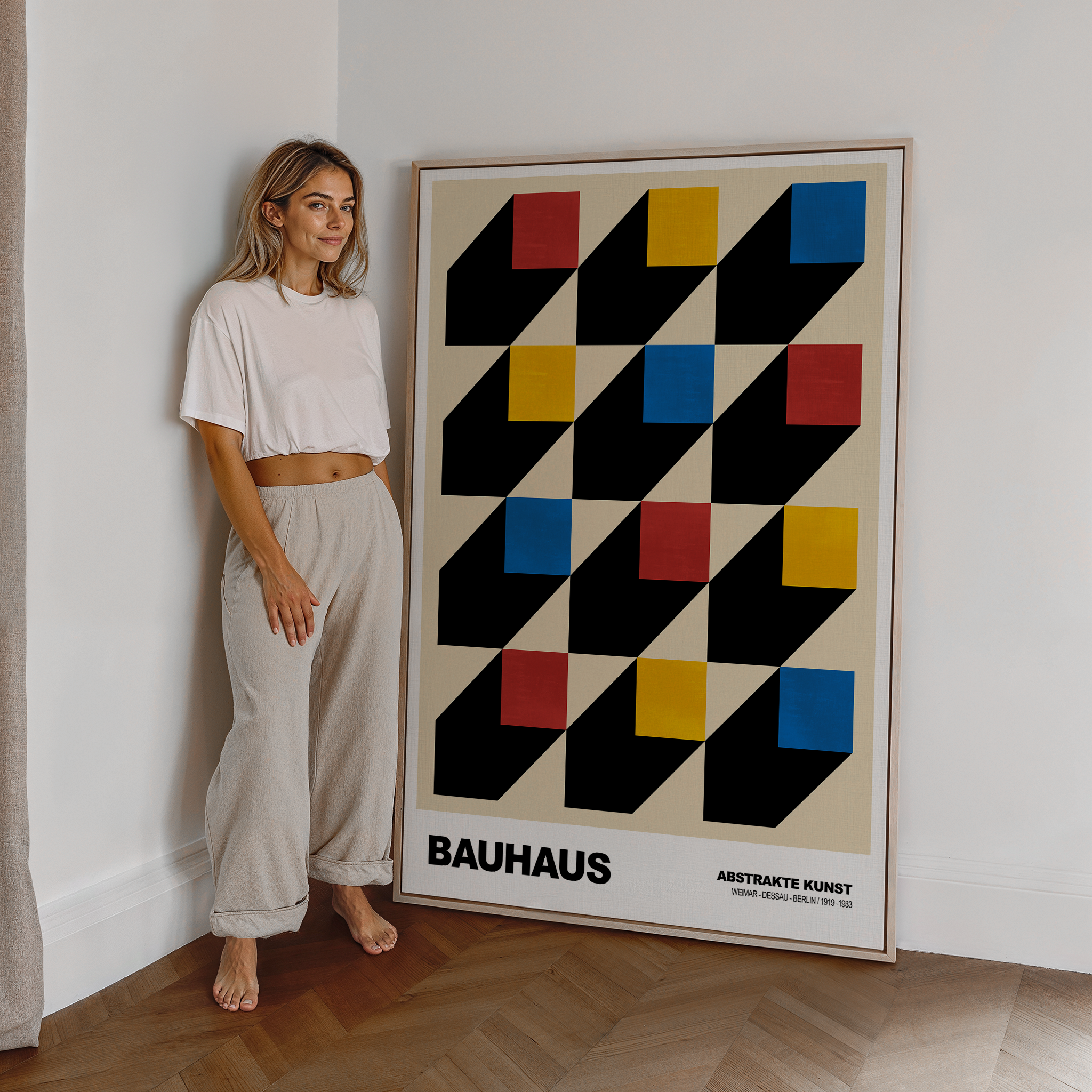 Poster Bauhaus Muster · Geometrisches Design mit Schatten · Modern Art in Primärfarben Rot Gelb Blau · Deko Print ohne Rahmen